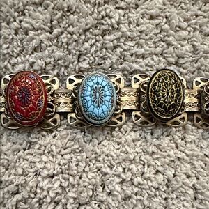 Filigree Egyptian Deco Book Link Chain Bracelet 1920s 1930s Carved 7”